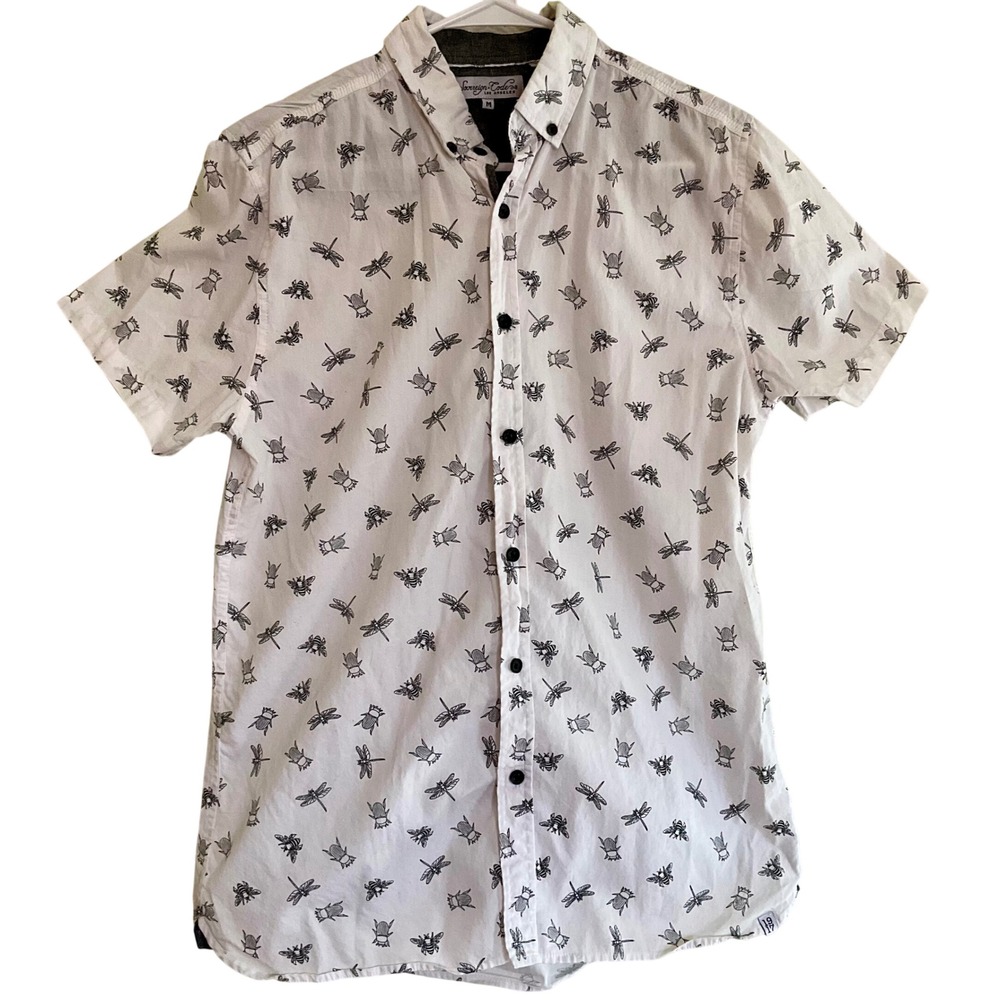 Sovereign Code Mens M Insect Bug Print Short Sleeve Button Down Shirt Beetles